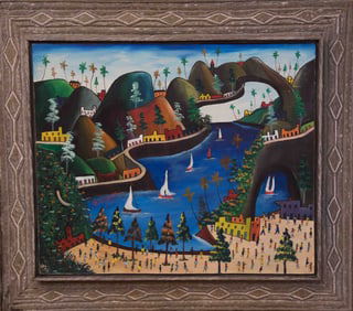 Original Haitian Painting -City by the Ocean   by Prefete Duffaut