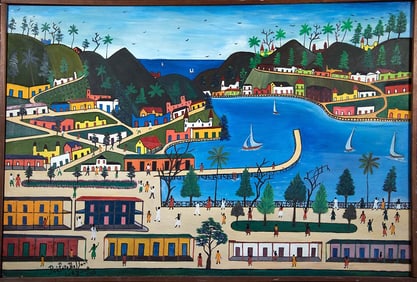 Original Haitian Painting -Haitian Village Prefete Duffaut