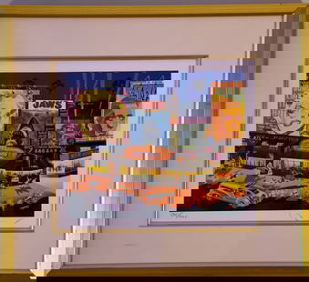 Four Cities - Los Angeles by Hiro Yamagata: A complex and colorful serigraph, measuring approximately 15" x 18", signed by the internationally recognized and acclaimed artist, Hiro Yamagata, featuring the artist's view of the City of Los Angele