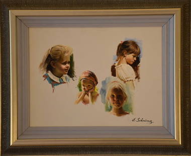 Study #7 by Adolf Sehring: An original artwork - study by Adolf Sehring of children's portraits used in many of his original artworks. A delightful work of art!