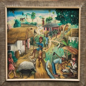 Original Haitian Painting by Wilson Bigaud In the Village
