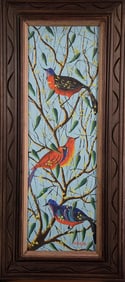 Original Haitian Painting by D. Gourgue Three Birds in the Brush