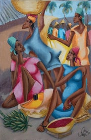 Original Haitian Painting by Petion Savain Women at Market