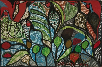 Original Haitian Painting by St.Pierre Toussaint Birds and Flowers-3