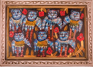 Original Haitian Painting by Sisson Blanchard Seven Owls
