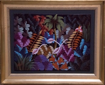 Original Haitian Painting by Andre Naval Flamingos