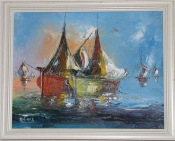 Original Haitian Painting by Raoul Viard Sailboats (RV)