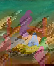 Original Haitian Painting by Joel Gauthier Colorful Pigeons