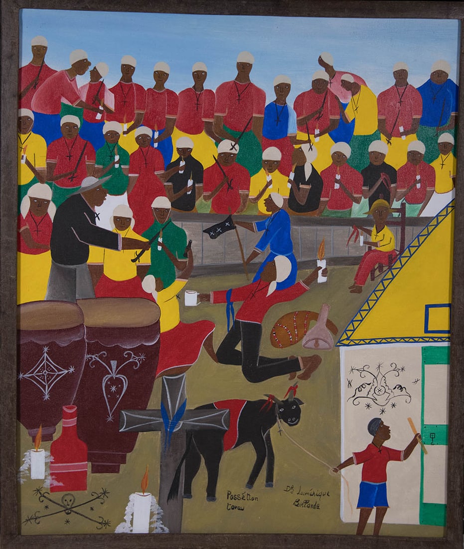 Francois Bellande Original Haitian Painting-Voodoo Ceremony with a Drum (1 of 1)