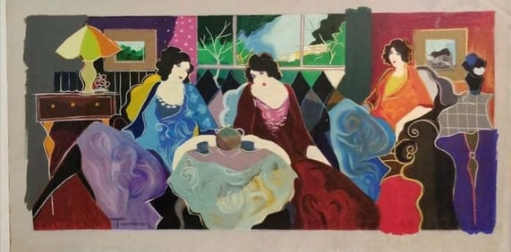 Itzchak Tarkay. Titled "Time for Tea"