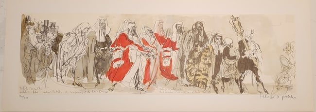Feliks Topolski. Titled "The Re-Opening of the Law Courts - from the Legal London portfolio"