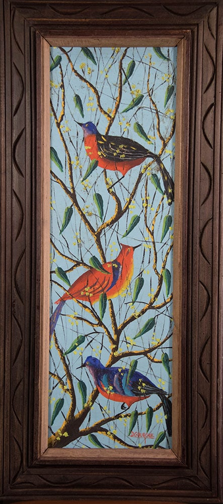 Original Haitian Painting by D. Gourgue Three Birds in the Brush: Original Haitian Painting by D. Gourgue Three Birds in the Brush Three Birds in the Brush-Oil on Masonite FRAMED GMS FAVORITE