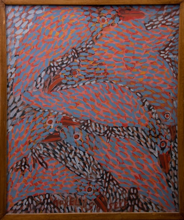 Birds (Pink and Grey) - Haitian Painting by Jorelus Joseph: Birds (Pink and Grey) - Haitian Painting by Jorelus Joseph Framed, Oil on Canvas FRAMED