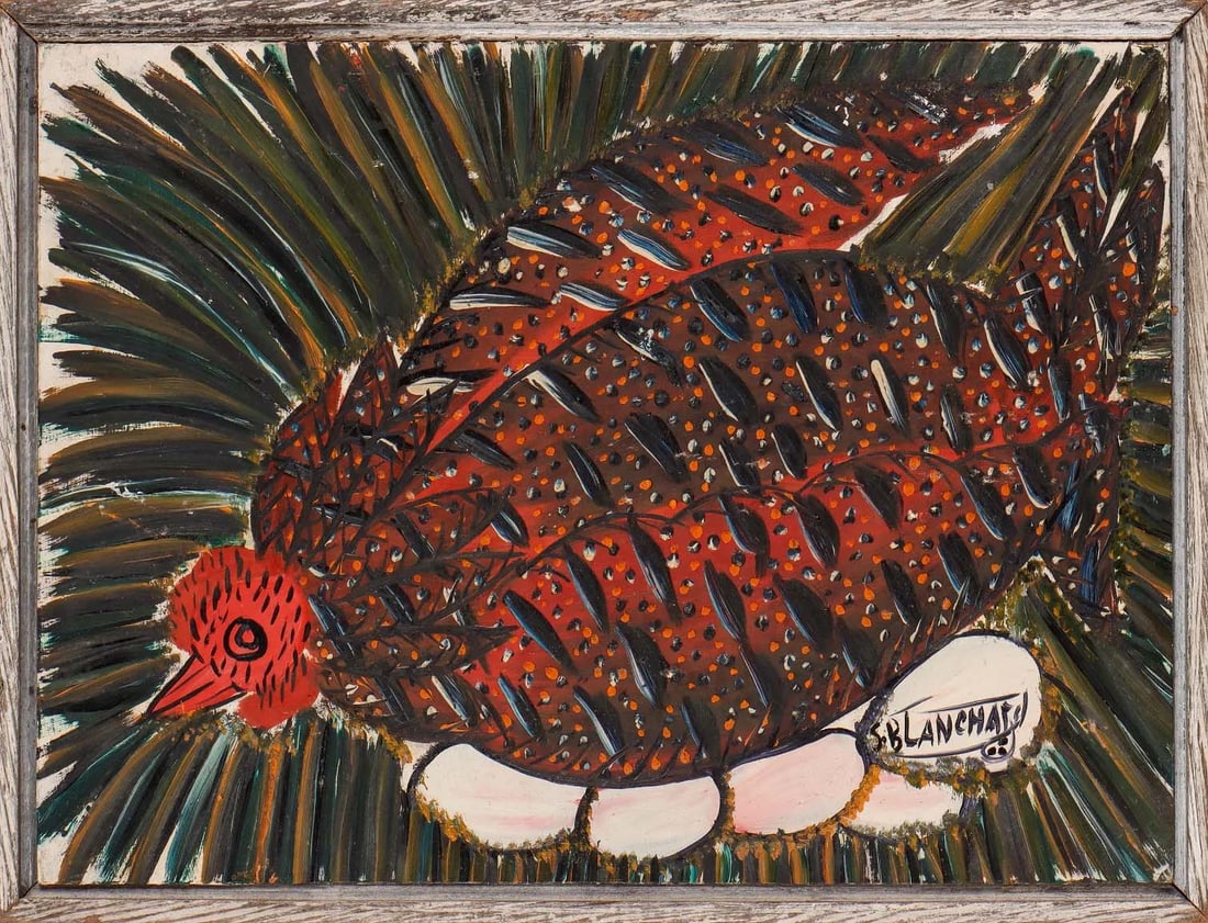 Original Haitian Painting -Hen with Eggs   by Sisson Blanchard (1 of 1)