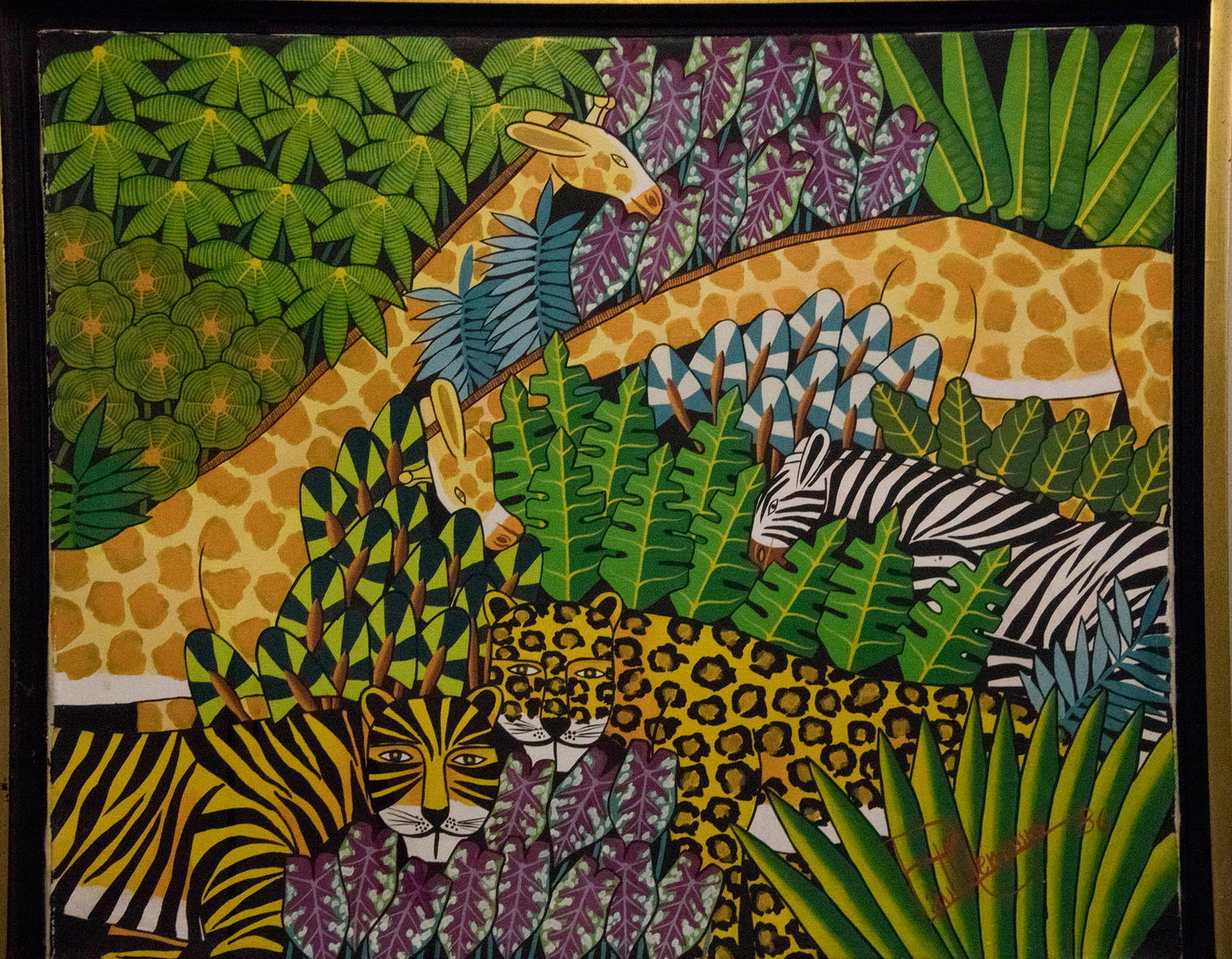 Haitian Jungle (Giraffe) - Haitian Painting by Paul Nemours: Haitian Jungle (Giraffe) - Haitian Painting by Paul Nemours Framed, Oil on Canvas FRAMED