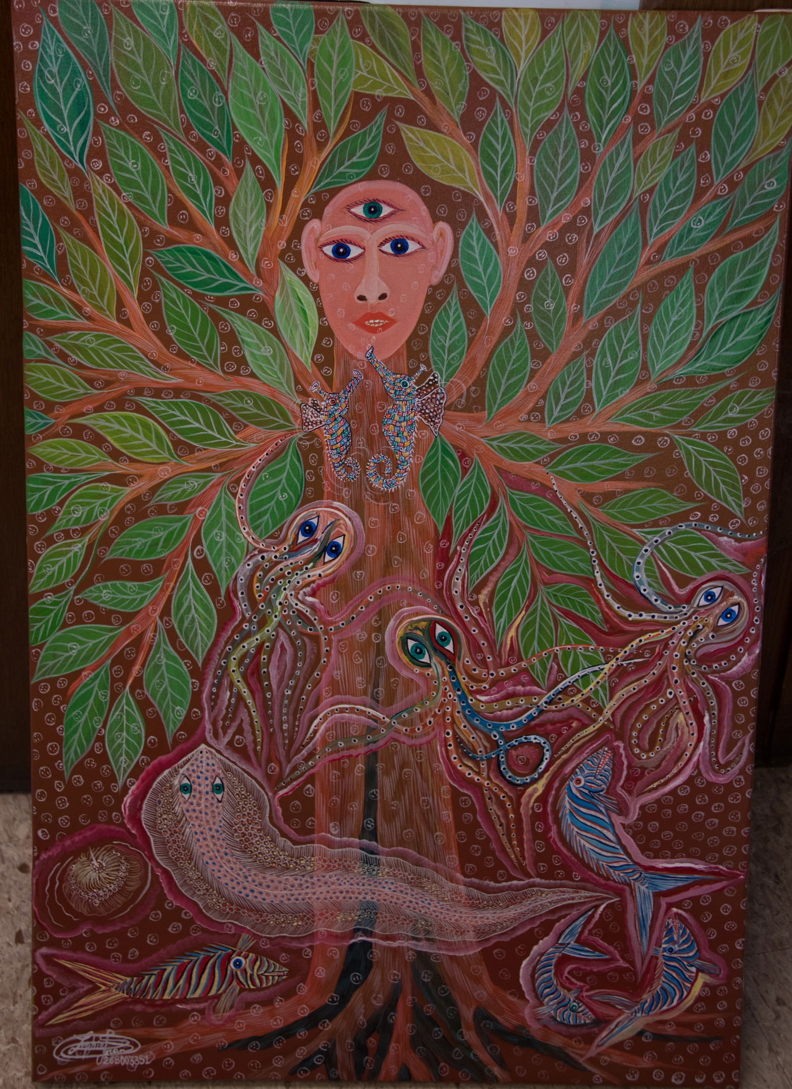 Original Haitian Painting by Frantz Zephirin: Original Haitian Painting by Frantz Zephirin Mapou Tree Growing from the Ocean Acrylic on Canvas No Frame Stretched Provenance: Purchased from Artist by Glenn Stokes Frantz Zephirin Born in 1968 and s