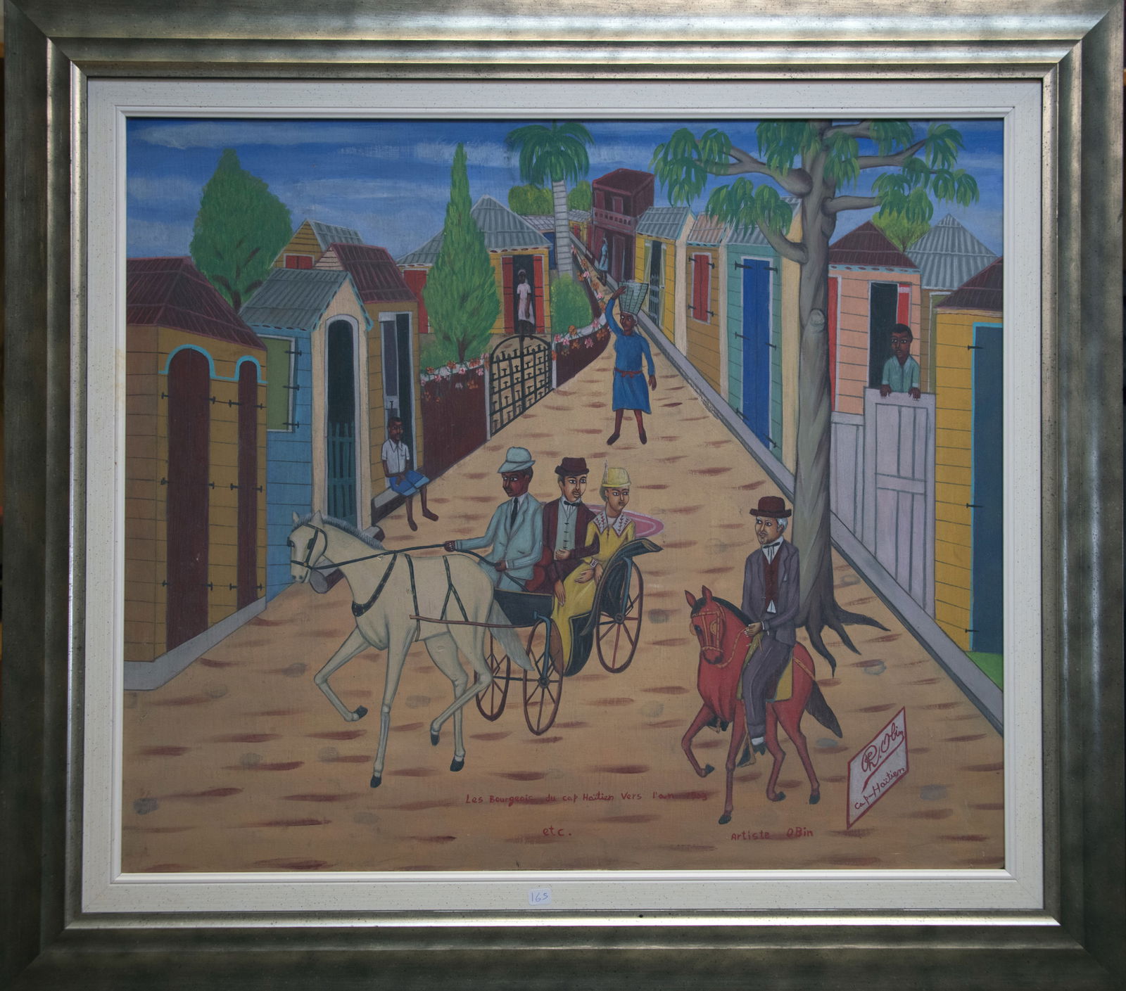 Original Haitian Painting by Philome Obin: Original Haitian Painting by Philome Obin The Bourgeois du Cap-Haitien Oil on Masonite Framed Provenance: The Glenn and Yvonne Stokes Collection Philome Obin1892-1986 He was arguably one of the greate