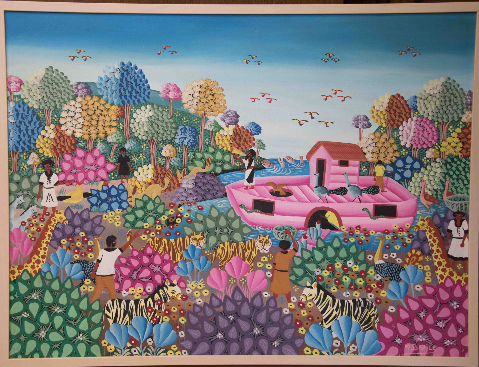 Tropical Noah's Ark Original Haitian Painting by M. Bazile (1 of 1)
