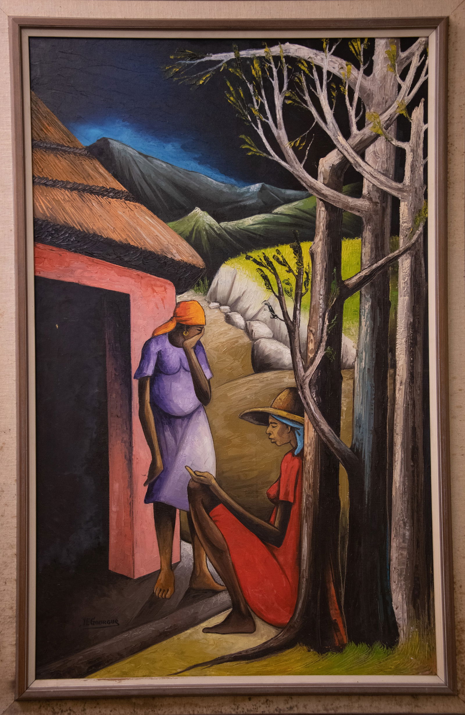 Haitian Women in Rural Village Original Haitian Painting by Jacques-Enguerrand Gourgue (1 of 1)