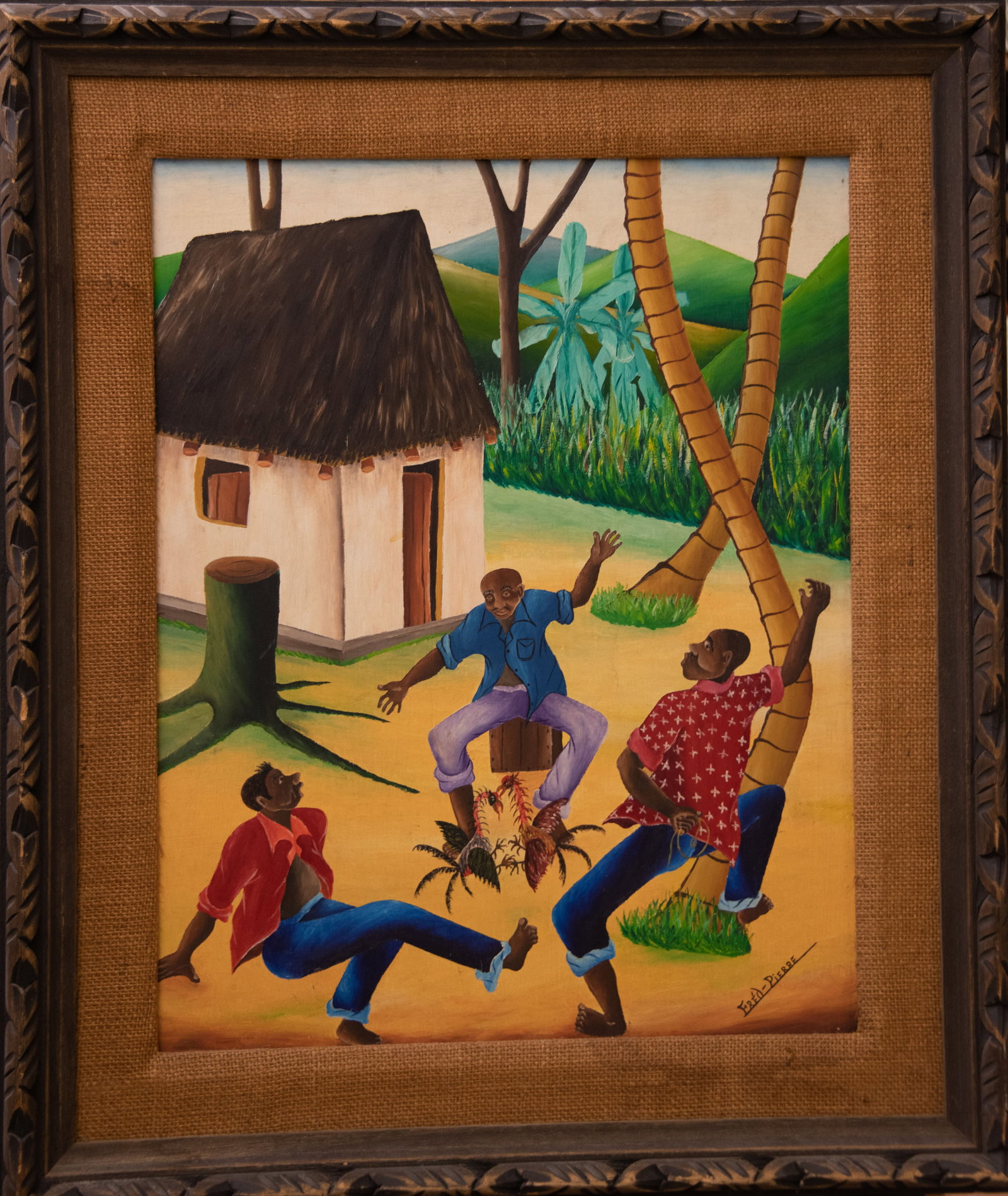 Cockfight Original Haitian Painting by Fred Pierre (1 of 1)