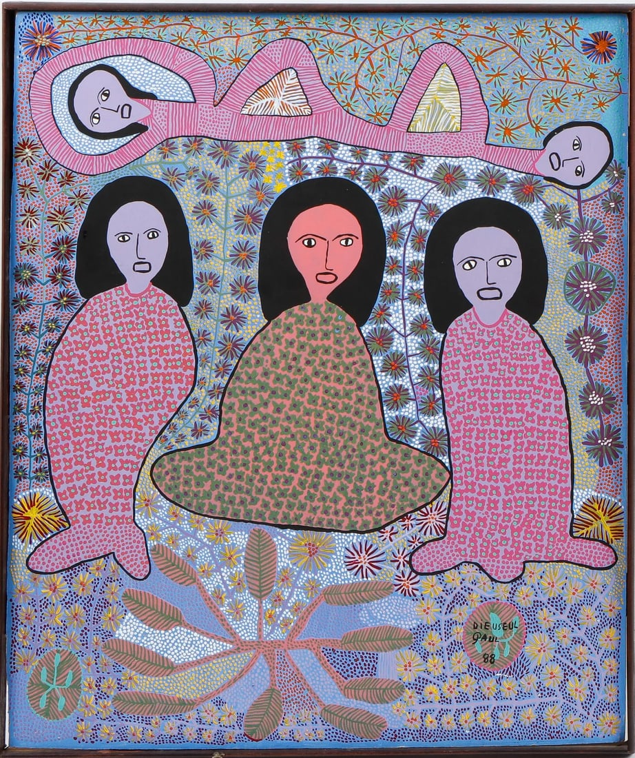 5 Figures Original Haitian Painting by Paul Dieuseul: 5 Figures Original Haitian Painting by Paul Dieuseul Oil on Board FRAMED