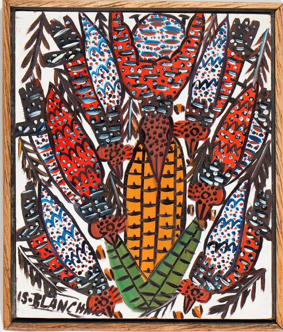 Original Haitian Painting -Corn and Chickens   by Sisson Blanchard (1 of 1)