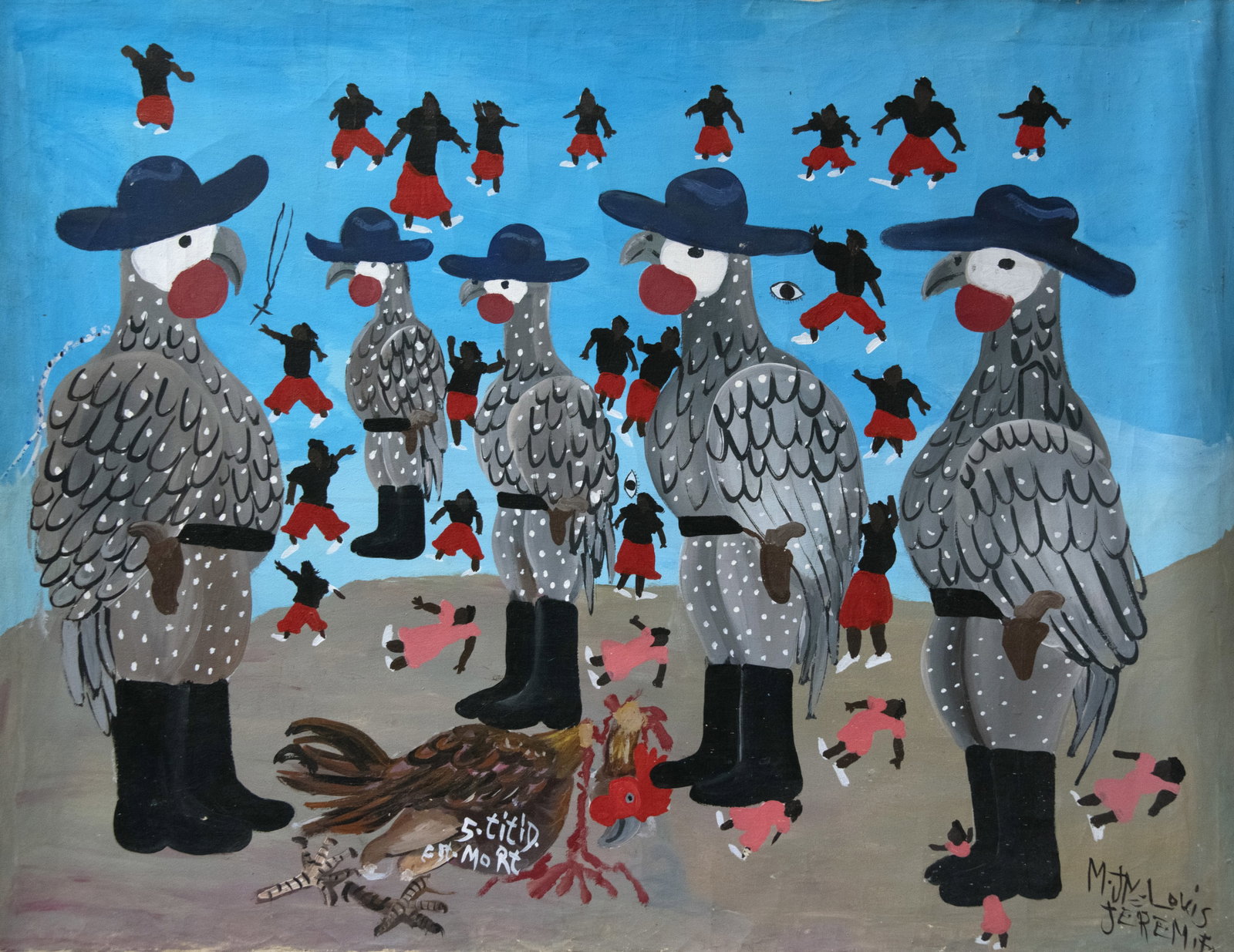 Original Haitian Painting by Maxan Jean-Louis 5 Titid Est Mort: Original Haitian Painting by Maxan Jean-Louis 5 Titid Est Mort Oil on Canvas Not Framed or Stretched.