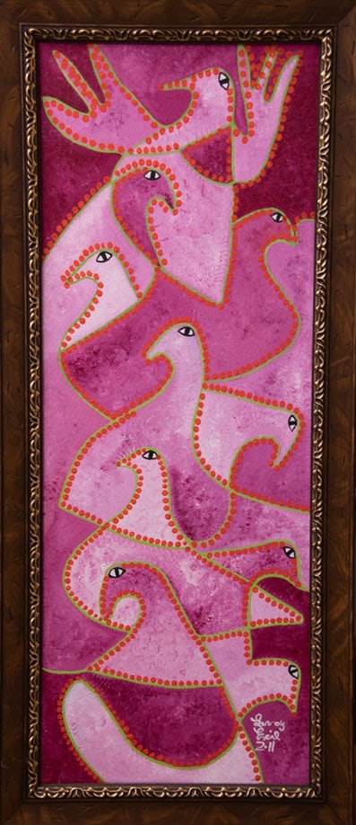 Original Haitian Painting by Levoy Exil Colombes des Airs: Original Haitian Painting by Levoy Exil Colombes des Airs Framed, Acrylic on Canvas FRAMED
