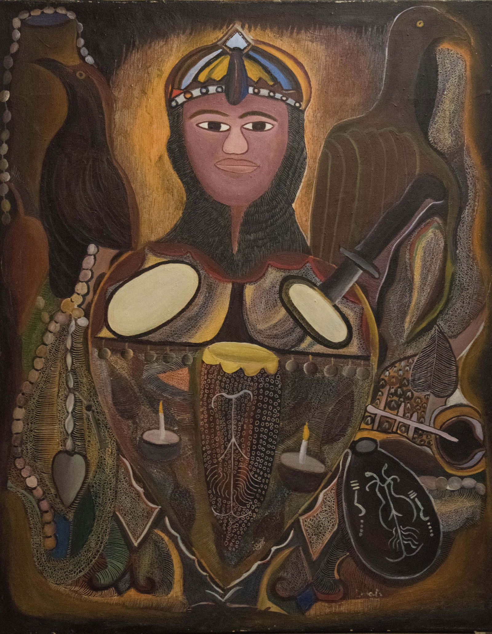 Original Haitian Painting -Vodou with Musical Instruments by Emistral Charles (Thialy): Original Haitian Painting -Vodou with Musical Instruments by Emistral Charles (Thialy)