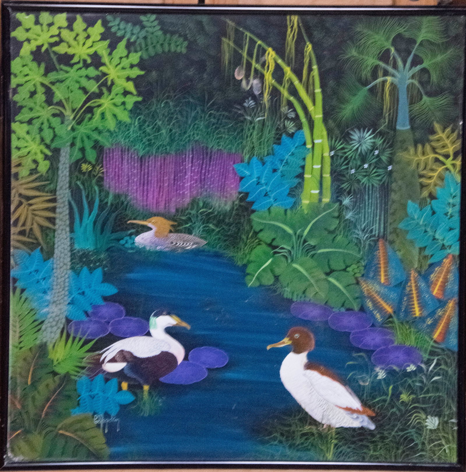 Ducks in Bamboo Forest Original Haitian Painting by Joachim (1 of 1)