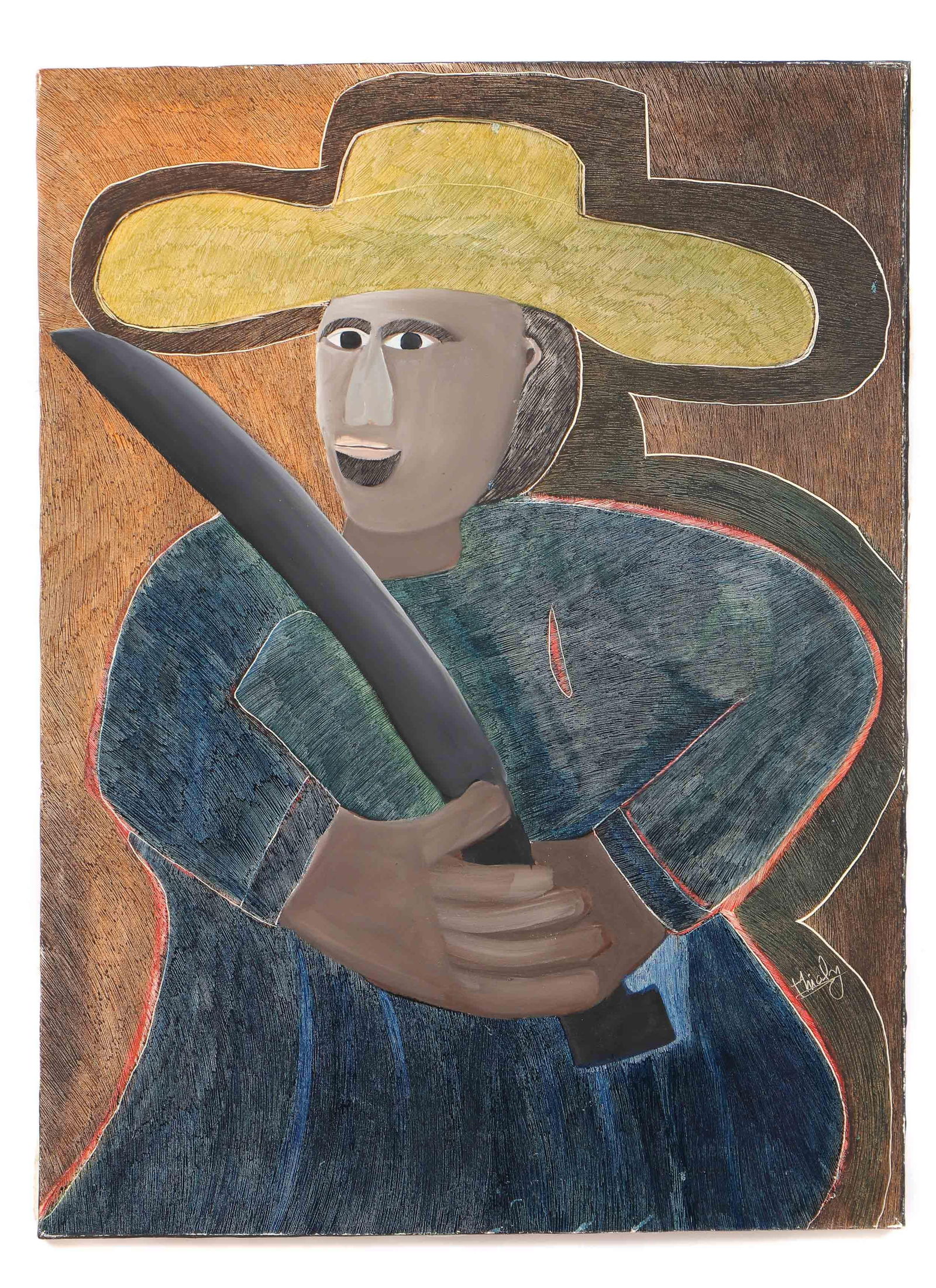 Erimstral Charles (Thialy) Man with Machete Original Haitian Painting: Erimstral Charles (Thialy) Man with Machete Oil on Canvas No Frame Stretched
