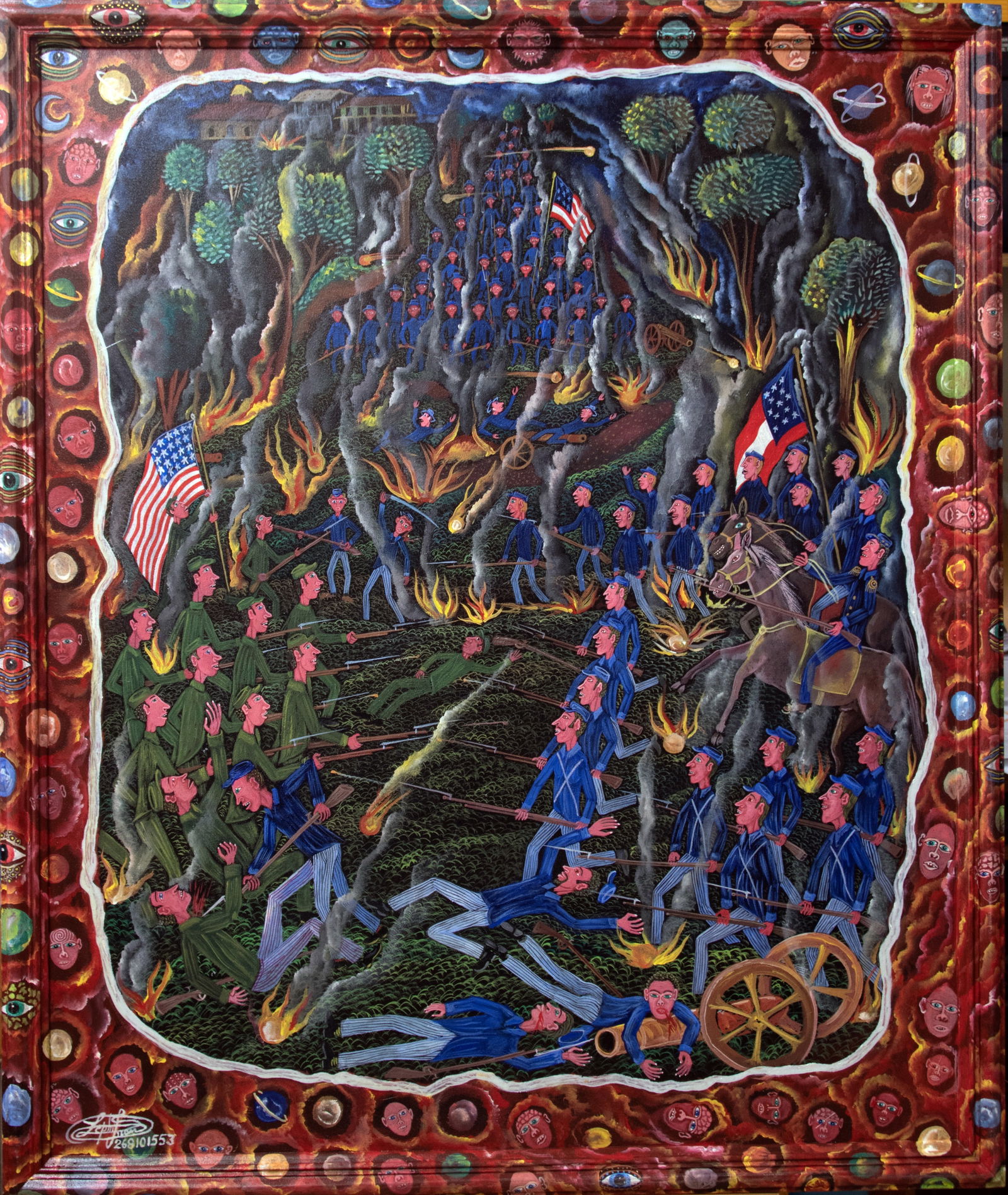 Frantz Zephirin The Battle of Baton-Rouge Original Haitian Painting: Frantz Zephirin The Battle of Baton-Rouge Acrylic on Canvas Painted Frame