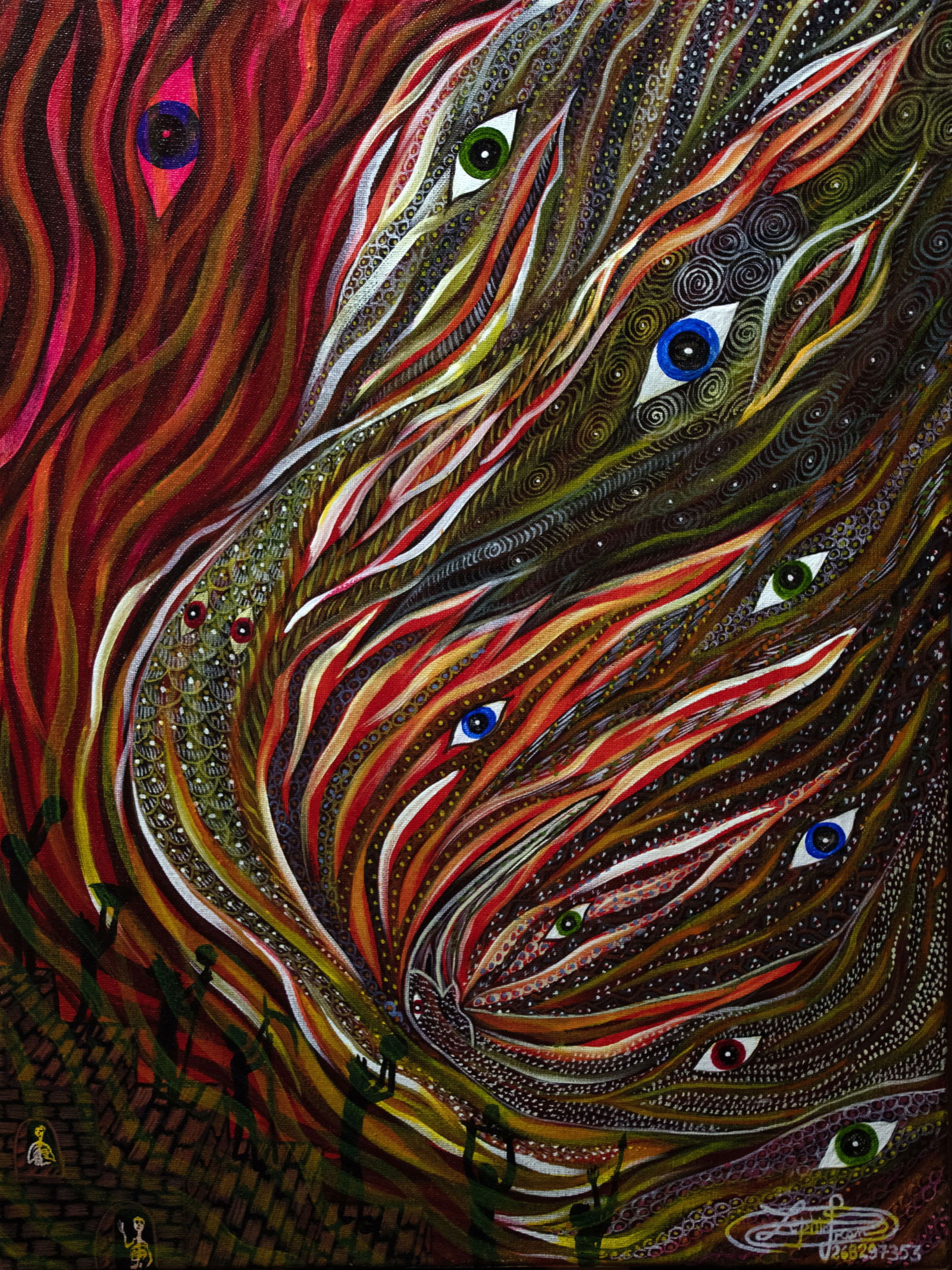 Frantz Zephirin Watchful Eyes Original Haitian Painting: Frantz Zephirin Watchful Eyes Acrylic on Canvas No Frame Stretched