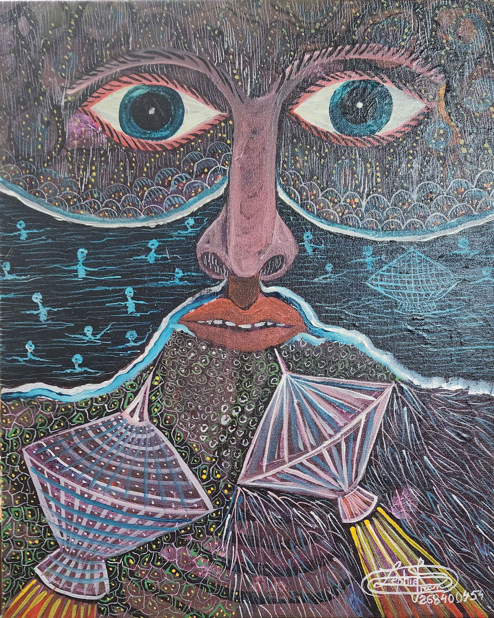 Frantz Zephirin Cosmic Fantasy Original Haitian Painting: Frantz Zephirin Cosmic Fantasy Original Haitian Painting Acrylic on canvas stretched, Not Framed