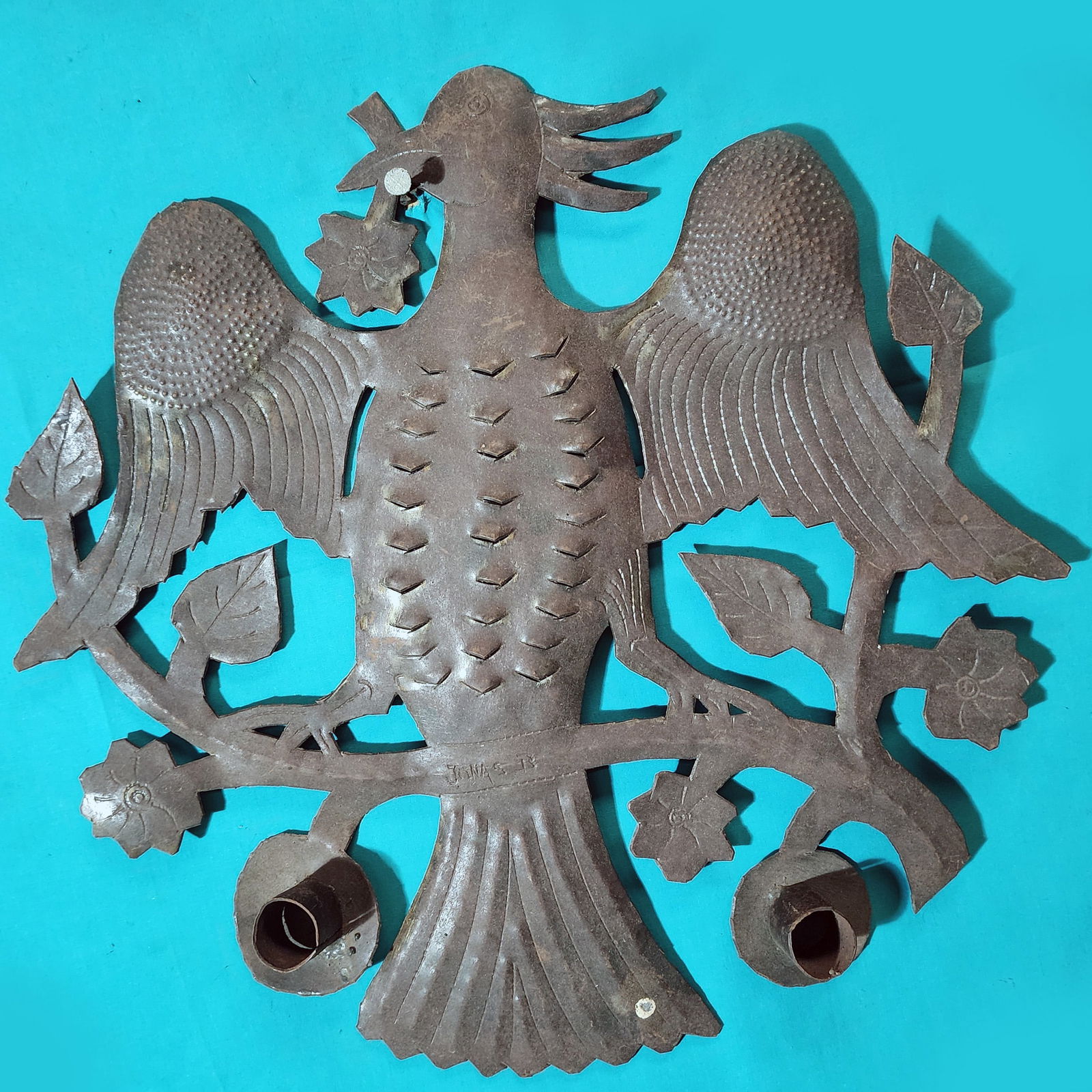 Original Haitian Painting by Jonas Balan Pigeon Candle Holder (1 of 1)