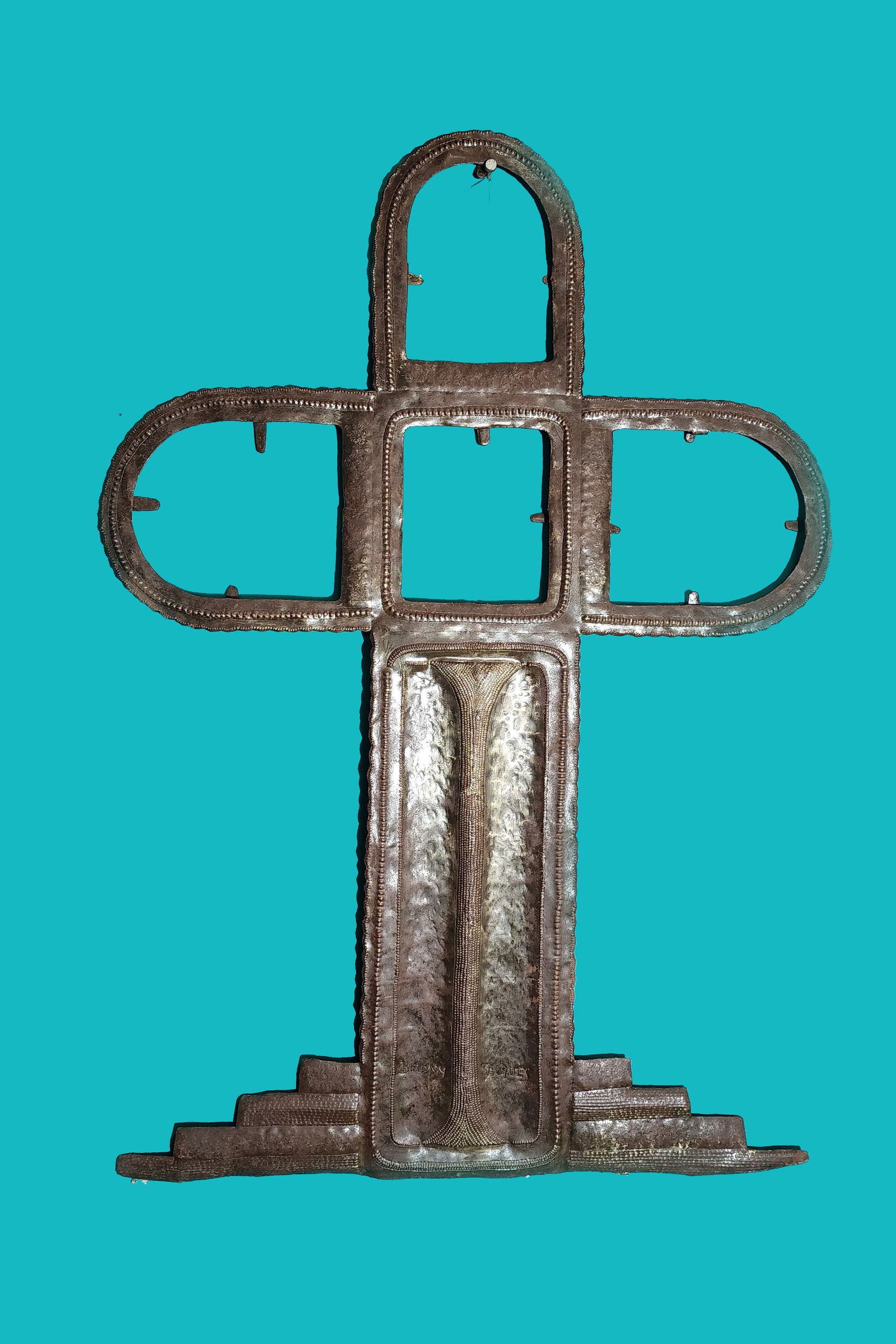 Cross with Frames for Pictures - Haitian Metal Sculpture by Jacques Balan (1 of 1)