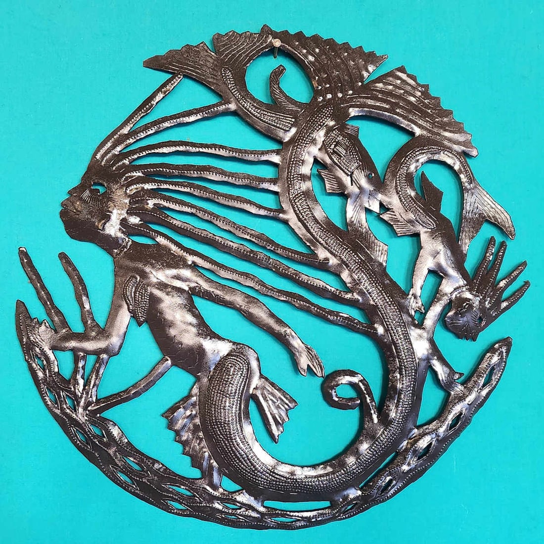 Two Sirens and a Fish - Haitian Metal Sculpture by Romel Balan (1 of 1)