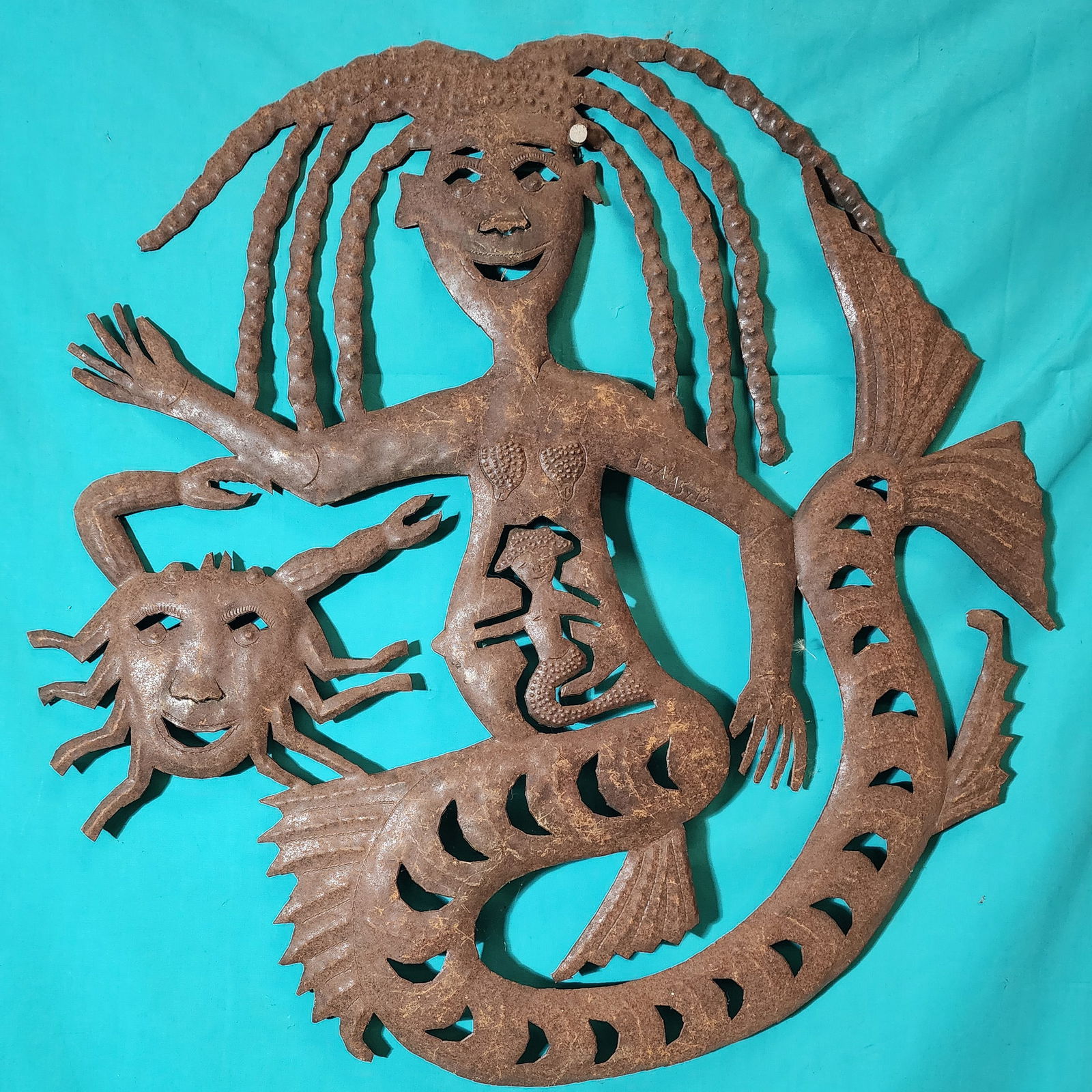 Pregnant Mermaid with Crab - Haitian Metal Sculpture by Jonas Balan (1 of 1)