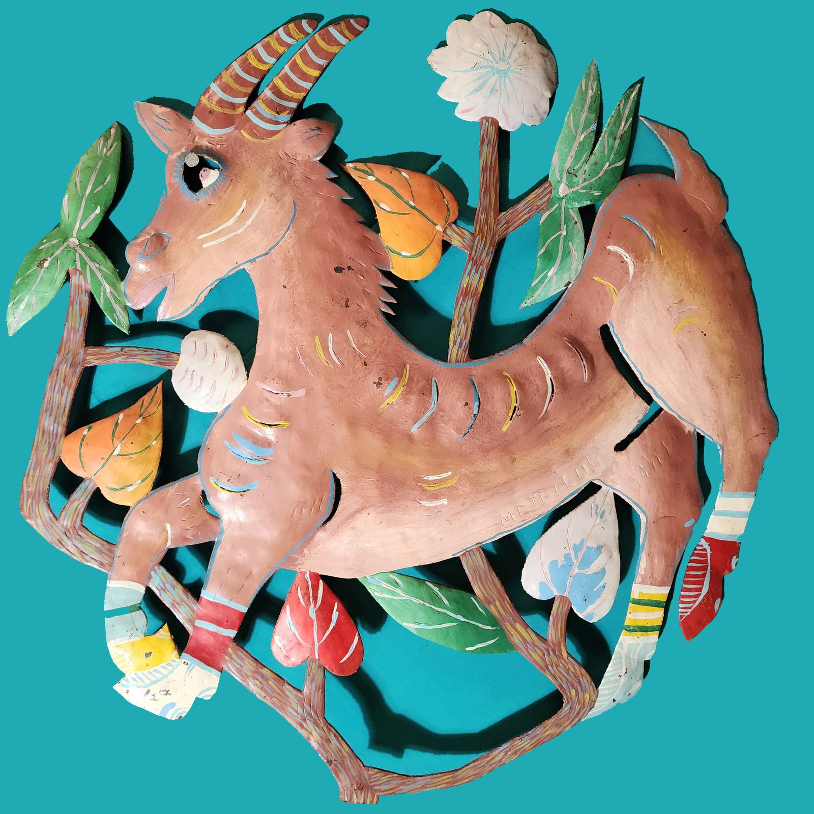 Ram with Flowers - Haitian Metal Sculpture by Metellus (1 of 1)