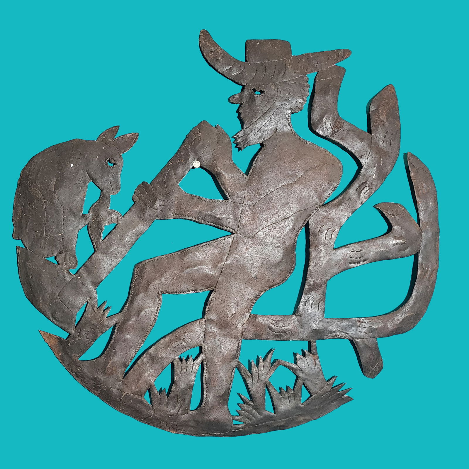 Cowboy with Armadillo - Haitian Metal Sculpture by Unknown Artist (1 of 1)