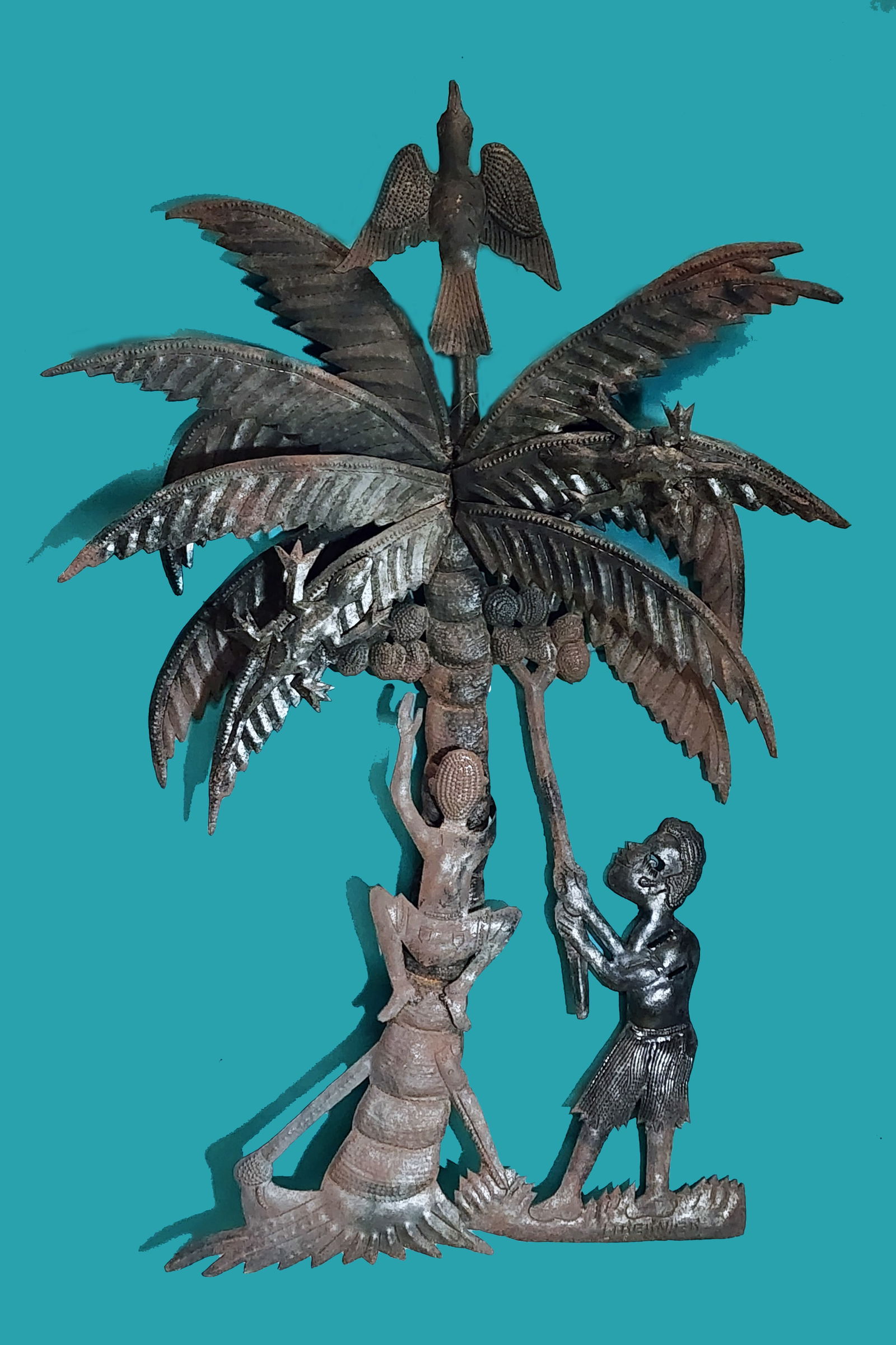 Climbing the Palm Tree - Haitian Metal Sculpture by Unknown Artist (1 of 1)