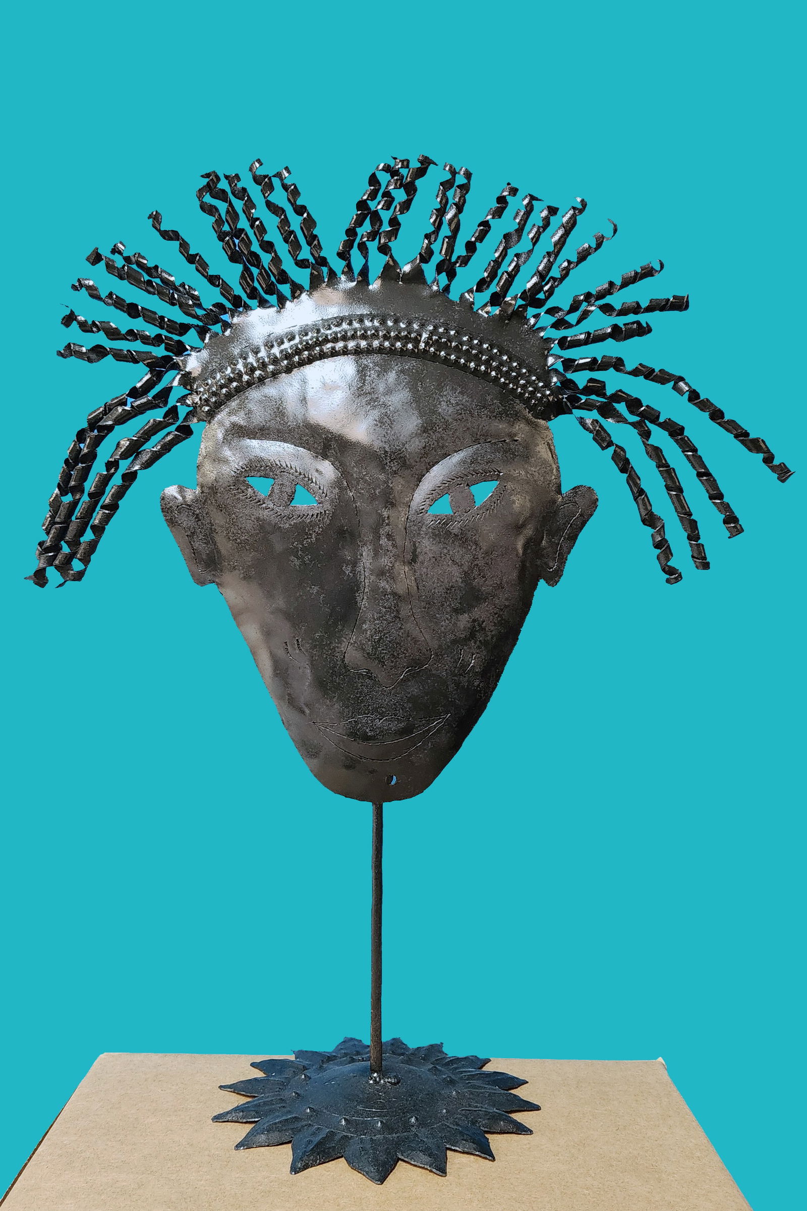 Mask with Curly Hair - Haitian Metal Sculpture by Unknown Artist (1 of 1)