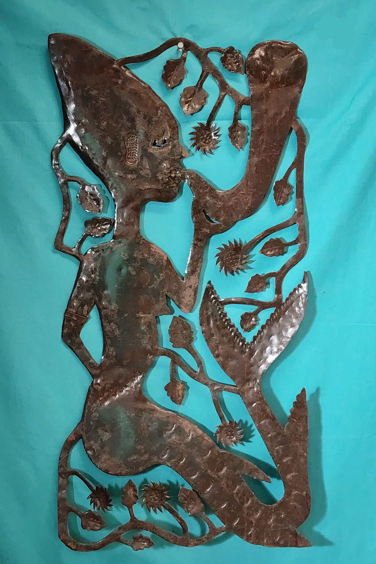Mermaid Playing Bugle - Haitian Metal Sculpture by Jonas Balan (1 of 1)
