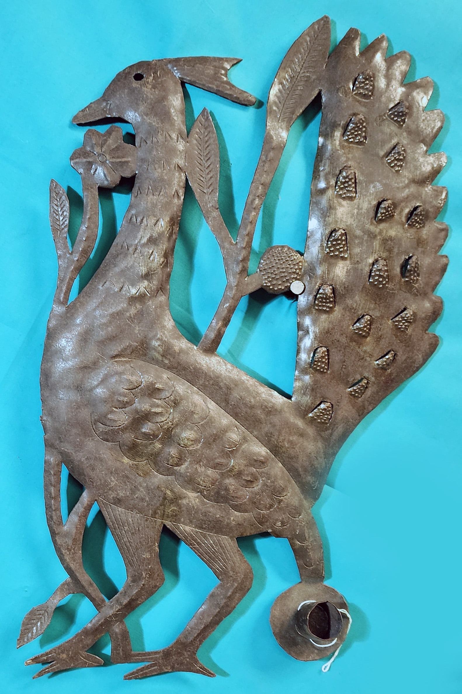 Peacock - Haitian Metal Sculpture by Jonas Balan: Peacock - Haitian Metal Sculpture by Jonas Balan Hand Carved Metal Sculpture