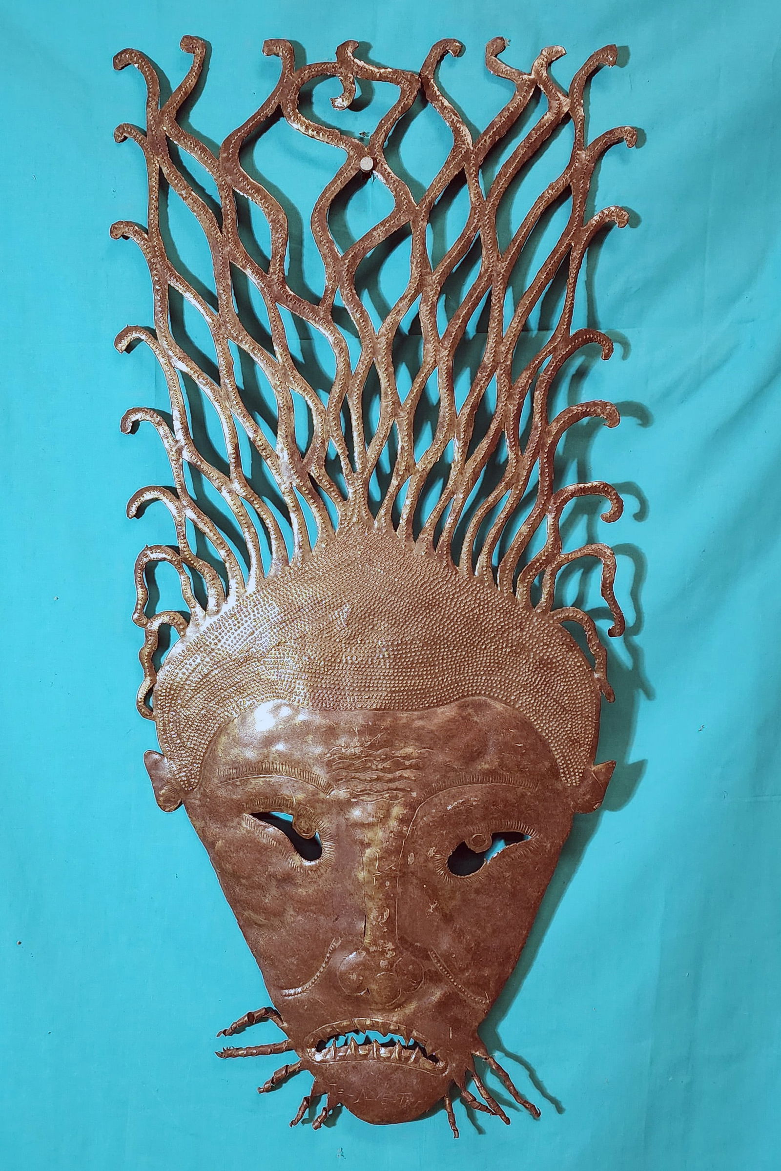 Curly Whiskered Face - Haitian Metal Sculpture by Jean Sylvestre (1 of 1)
