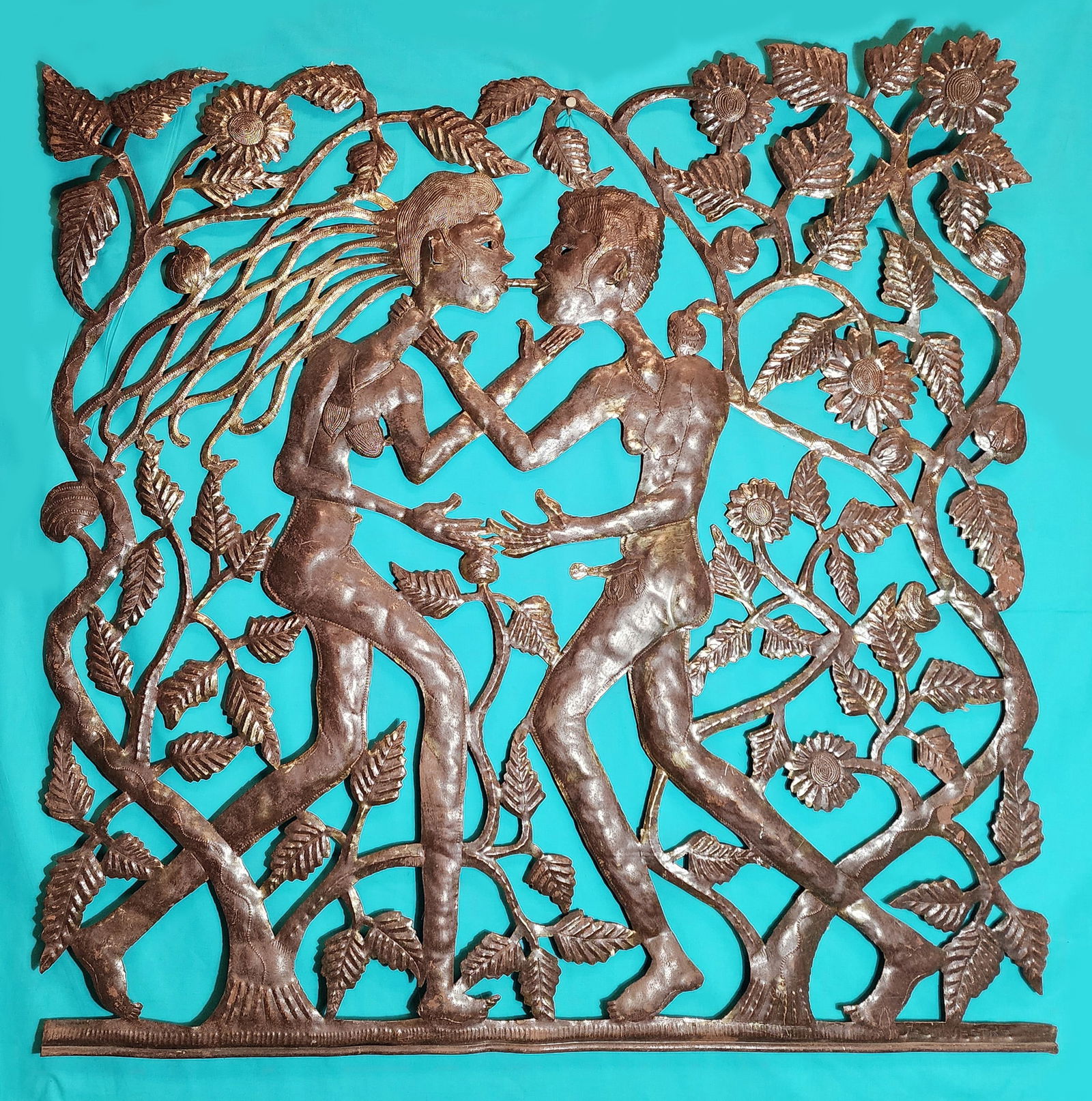 Kissing Among the Flowers - Haitian Metal Sculpture by Jean Sylvestre (1 of 1)