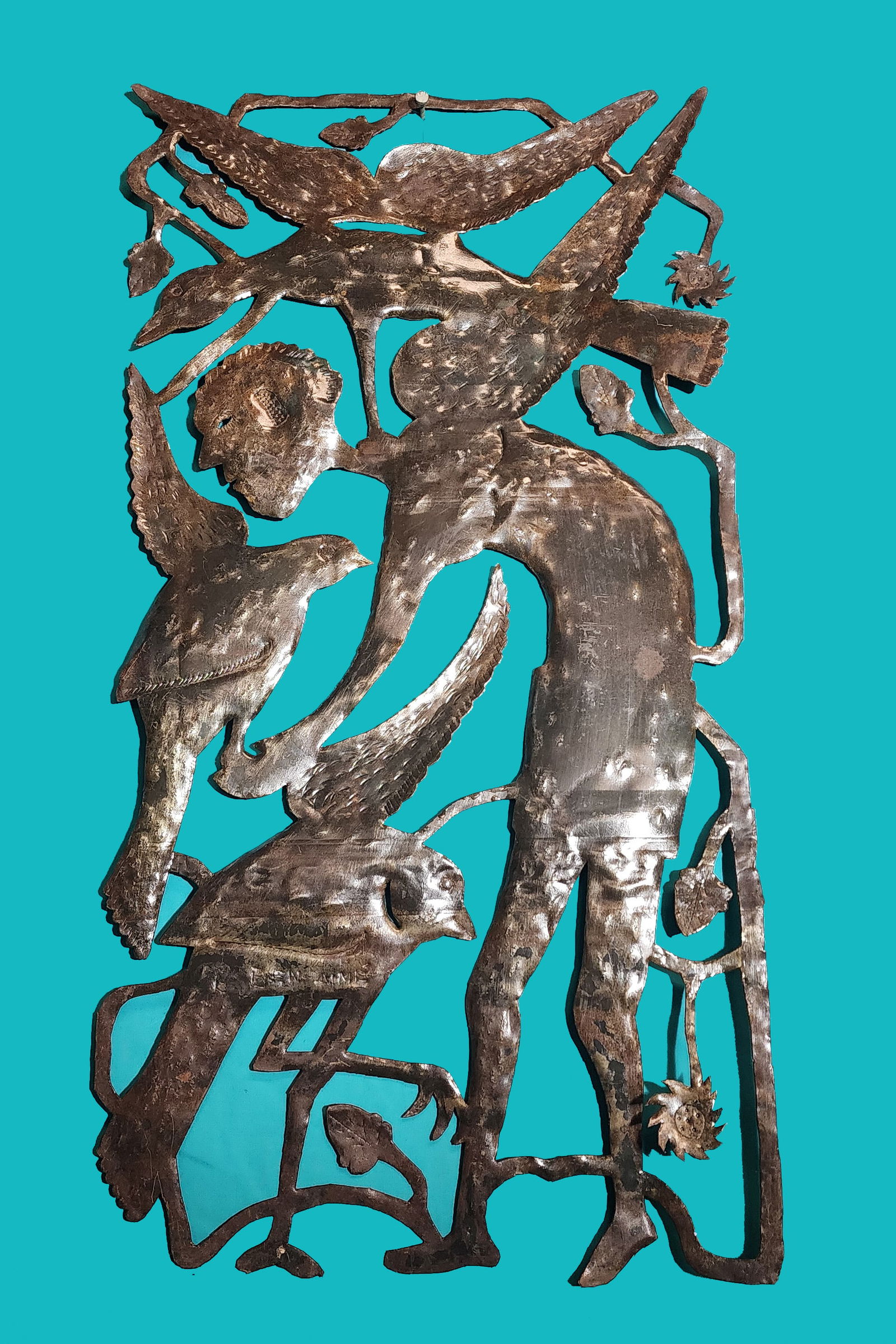 Man and Birds - Haitian Metal Sculpture by Gabriel Bien-Aime (1 of 1)