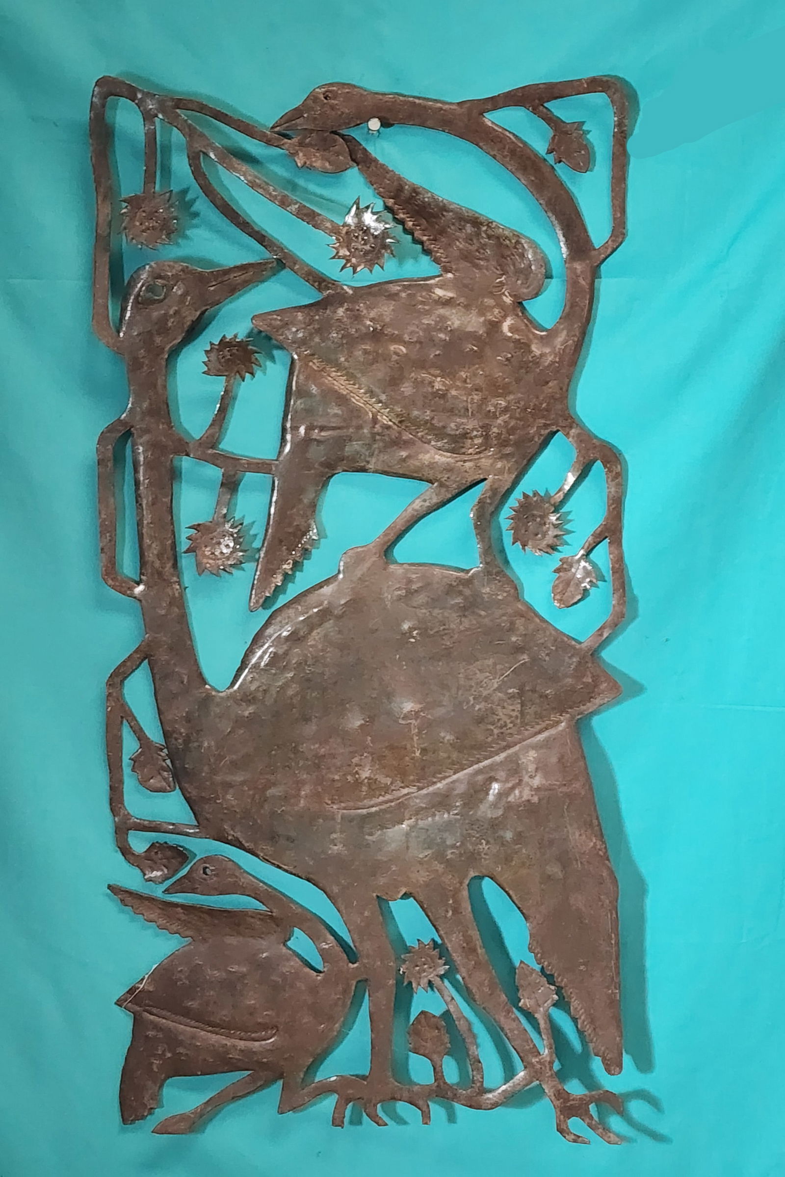 Three Birds with Flowers - Haitian Metal Sculpture by Gabriel Bien-Aime (1 of 1)
