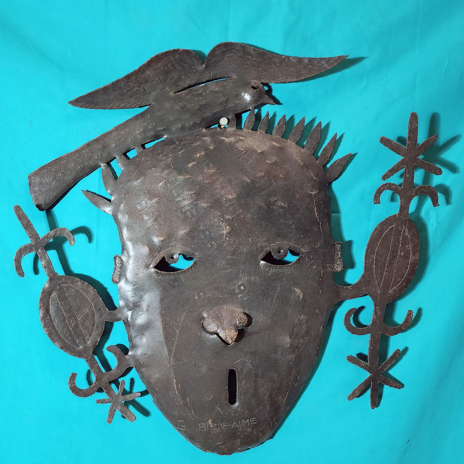 Bird on Head - Haitian Metal Sculpture by Gabriel Bien-Aime (1 of 1)