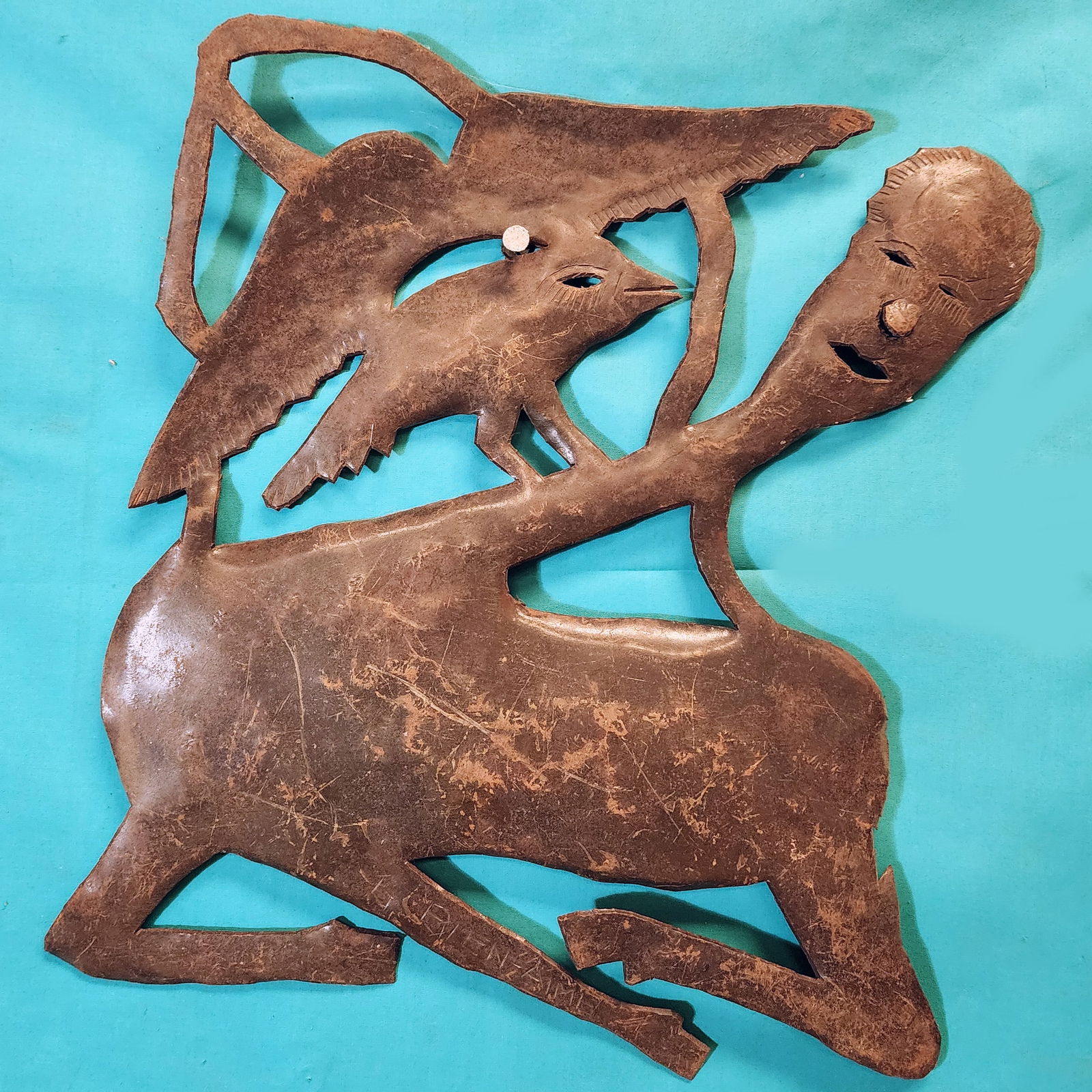 Bird on Creature - Haitian Metal Sculpture by Gabriel Bien-Aime (1 of 1)